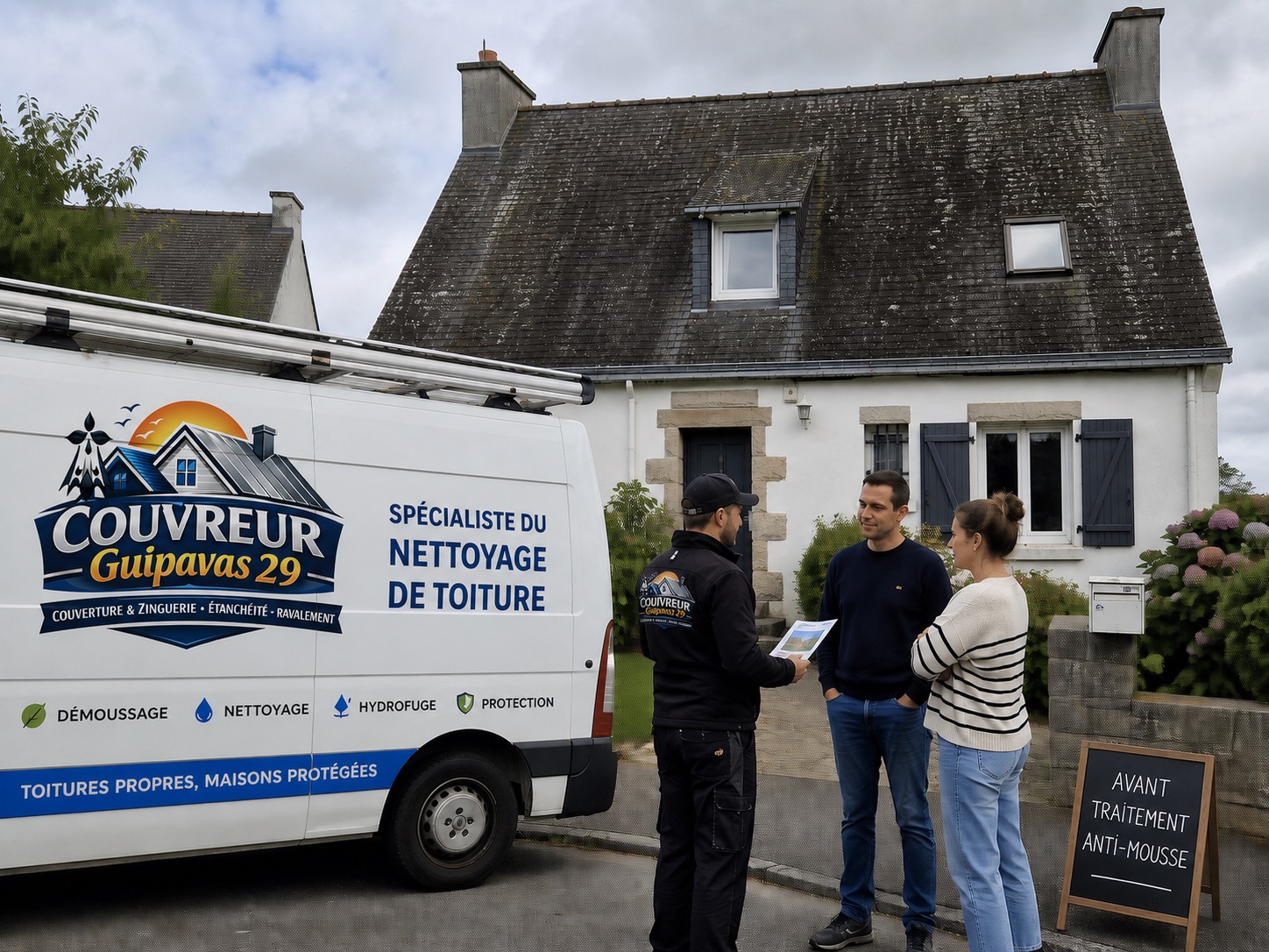 Artisan couvreur à Guipavas devant un chantier de toiture